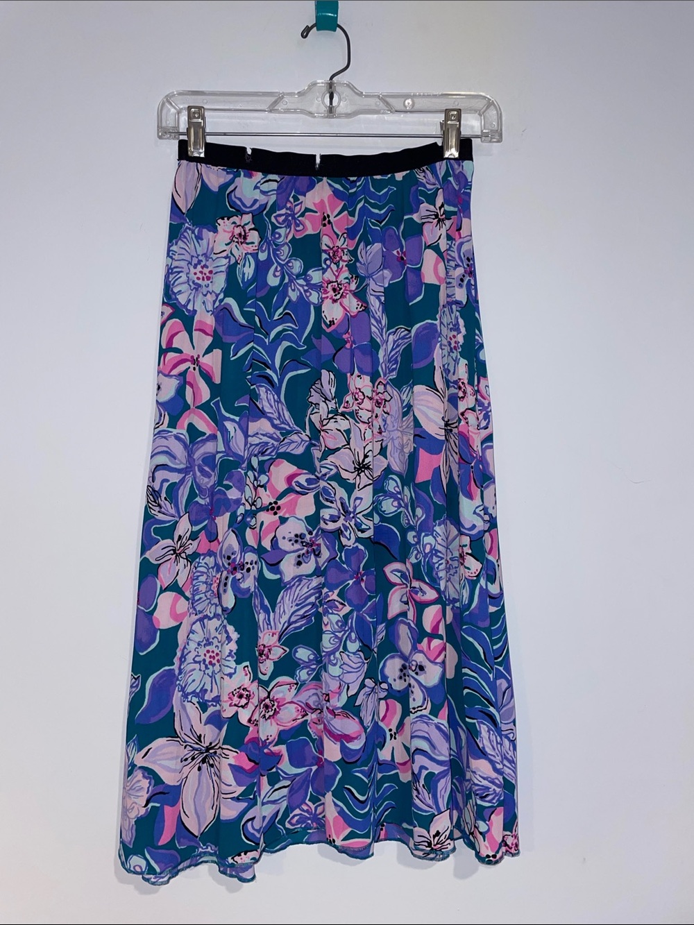 Lilly Pulitzer Chiffon Skirt Blue, deep Teal, Purple Floral Pattern • Sz XXS